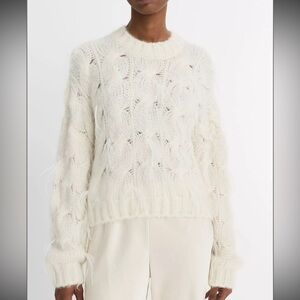 🍂NWT Vince Feather-Appliquéd Italian Cable-Knit Sweater